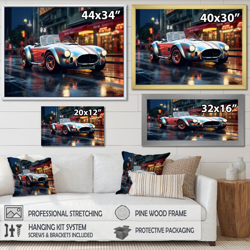 " Classics Cobra Car At Night I ", Black Floater Framed, 24" H x 32" W x 1" D