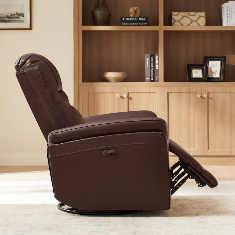 Fauteuil inclinable électrique pivotant en cuir véritable Martina, Tanné
