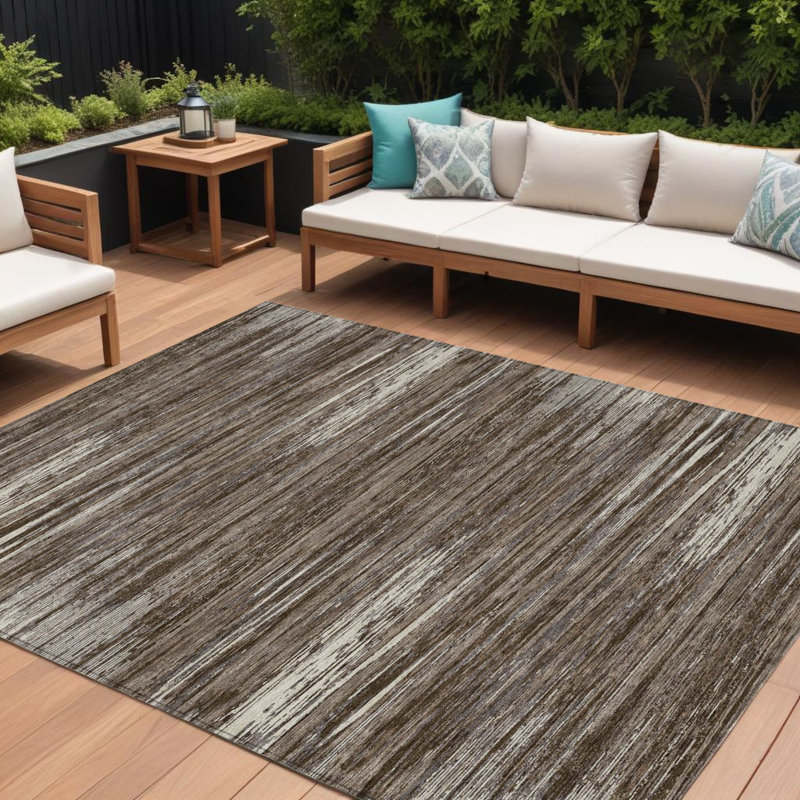 Tapis intérieur lavable rayé brun et ivoire 9 pi x 12 pi