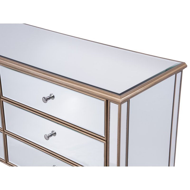 Commode double à miroir 6 tiroirs Brixton, Or antique