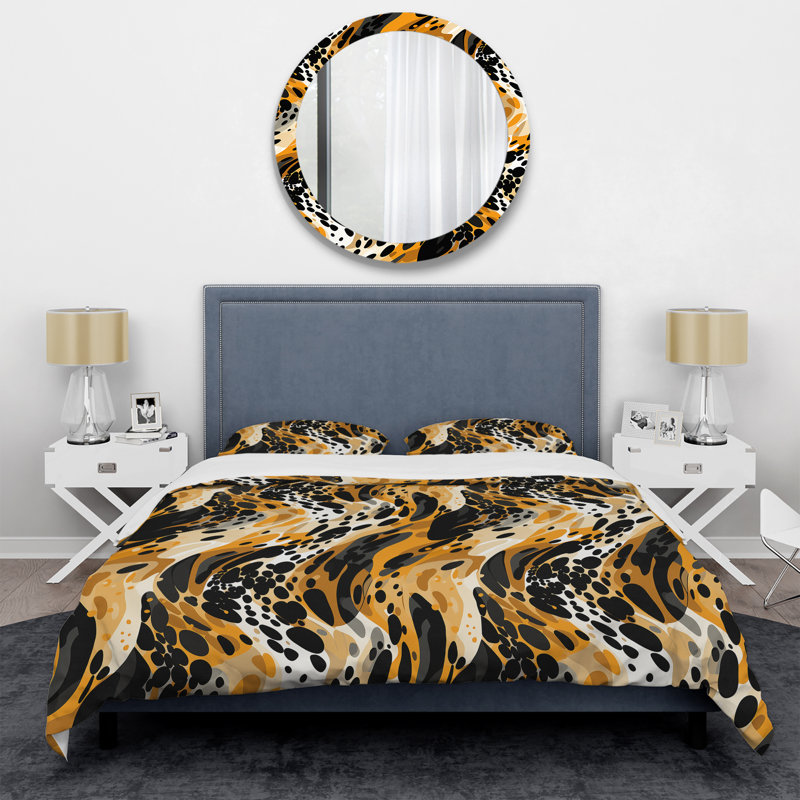 Ensemble de housse de couette léopard noir et jaune Opulen, Housse de couette pour très grand lit et 2 très