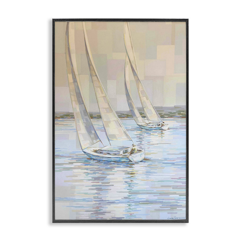 «Sunday Sail», impression impressionnante, giclée par Linda Sperruche, H 30 po x l 20 po, Giclée encadrée noir minuit