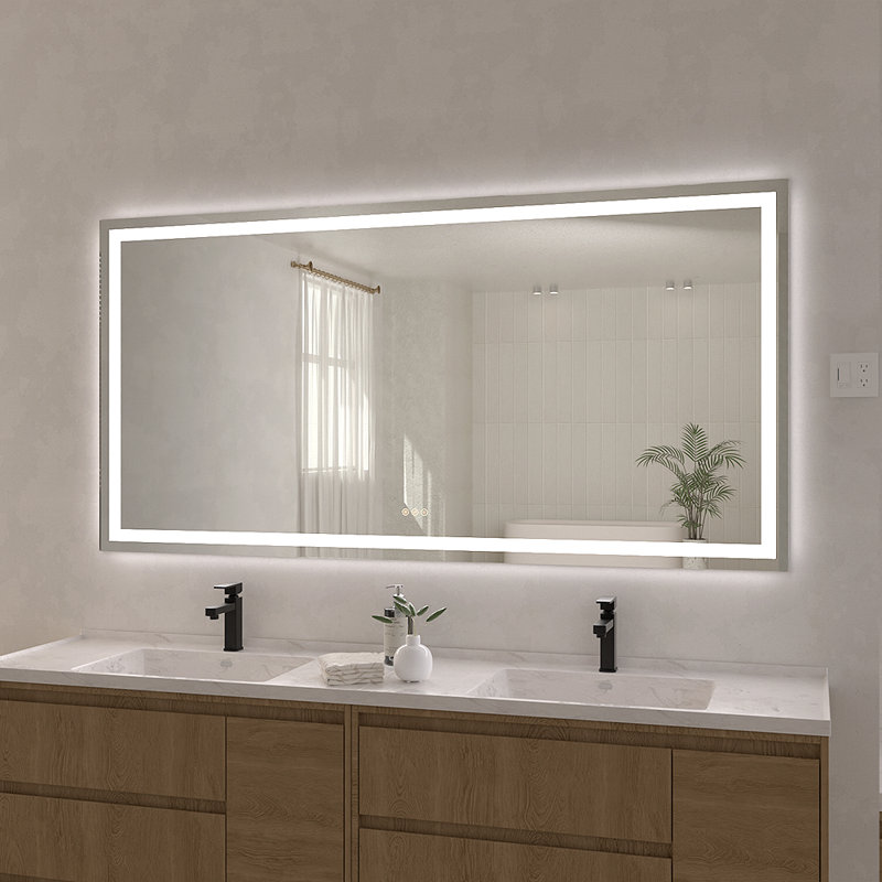 Swarm 72 in. W x 36 in. H Rectangular Frameless LED Wall Bathroom Vanity Mirror, 36" x 72"