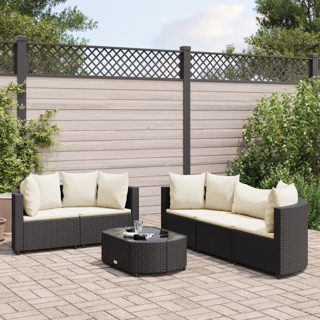 Vidaxl 6-Tlg. Garten-Sofagarnitur Mit Kissen Schwarz Poly Rattan