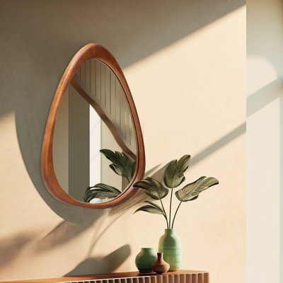 Asymmetrical Wood Framed Accent Wall Mirror