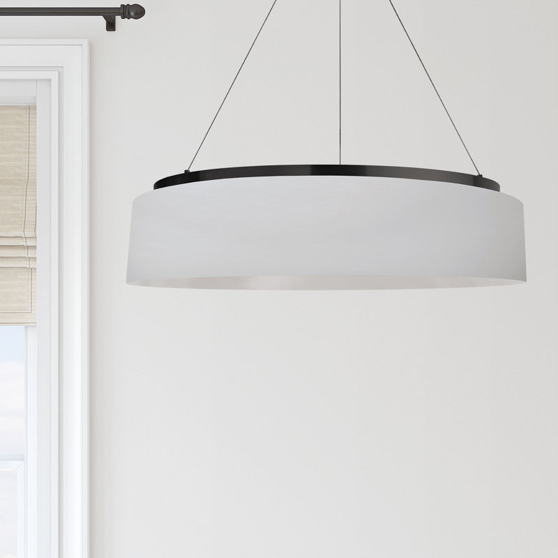 Lustre tambour 1 lumière à DEL Brackeen, H 6 po x l 26 po x P 26 po, Blanc, Argent