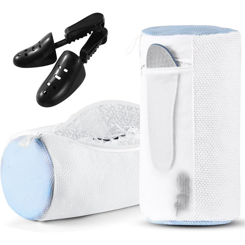 Thick Chenille 3D Mesh Shoe Washing Bag with Insole Accessory Pocket