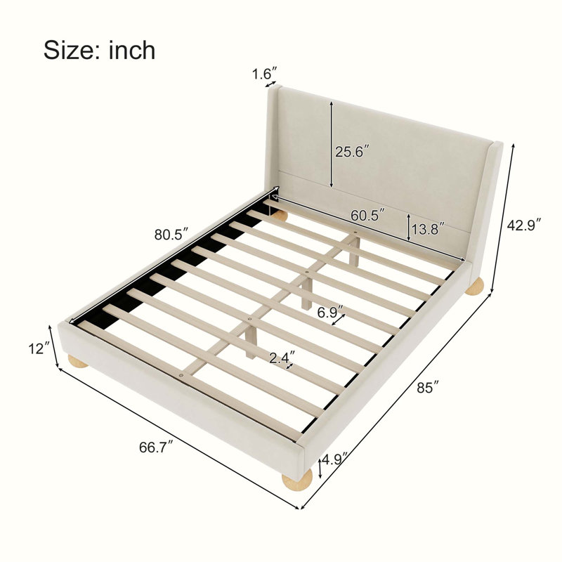 Ariadnna Upholstered Platform Bed, King, Cream