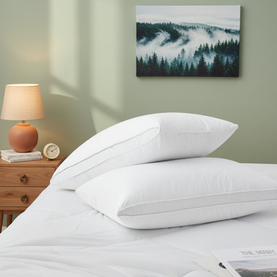 Gusseted Goose Feather and Down Pillows for Sleeping - Set of 2, 100% Cotton Shell, Medium Support Hotel Quality Bed Pillows for Side and Back Sleepers