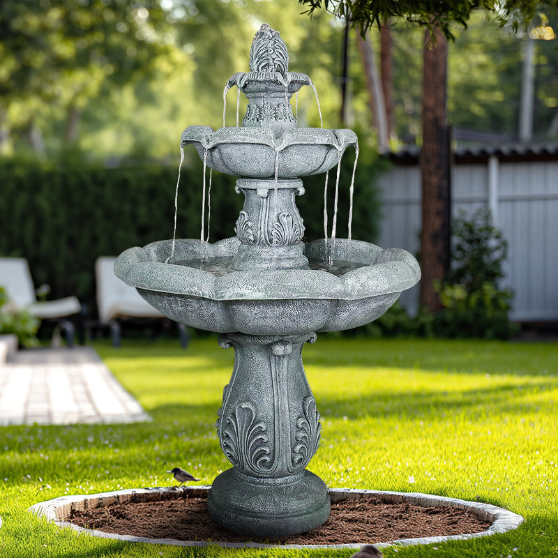 Fountains | 48 Inch Traditional Outdoor Waterfall Fountain for Garden &amp; Patio | Concrete / Cement | Waterfall