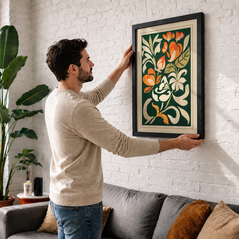 Orange Blooms, Art Nouveau Botanical - Print, A3 - 42.0 x 29.7 cm, White