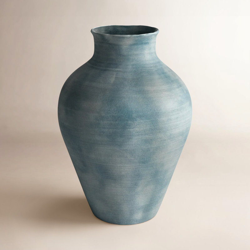 Ambretta Handmade Terracotta Table Vase, Blue, 16.75" H x 12" W x 12" D