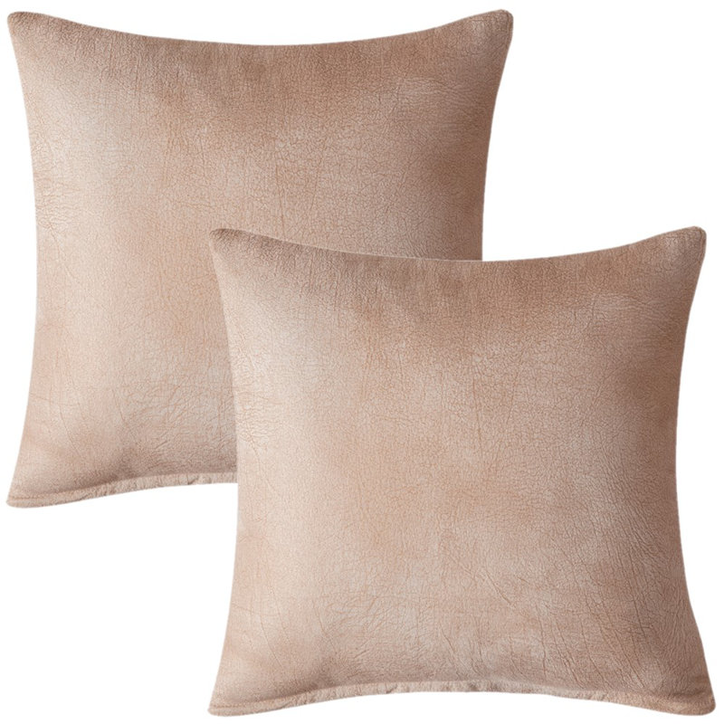 Ensemble de 2 housses de coussin en similicuir, Beige, 20 po x 20 po