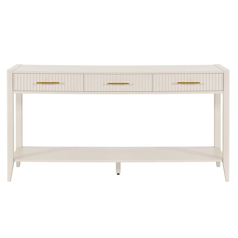 60-Inch Painted Console Table With 3 Drawers And Storage Shelf, Ideal For Entryway, Hallway, And Living Room, White