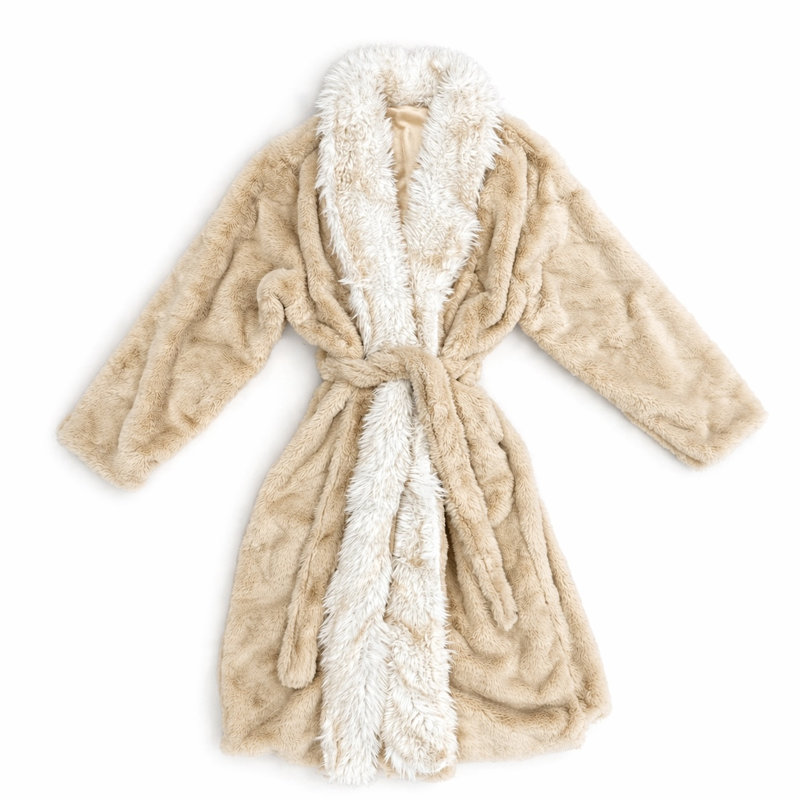 Manteau ivoire en fausse fourrure de luxe, S / M, Beige