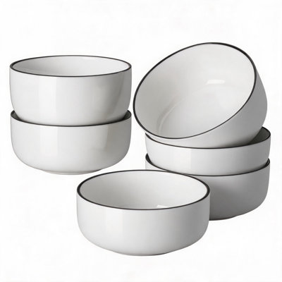 Ensemble de 6 bols à céréales 24 oz en porcelaine blanche avec rebord allant au four à micro-ondes allant au lave-vaisselle