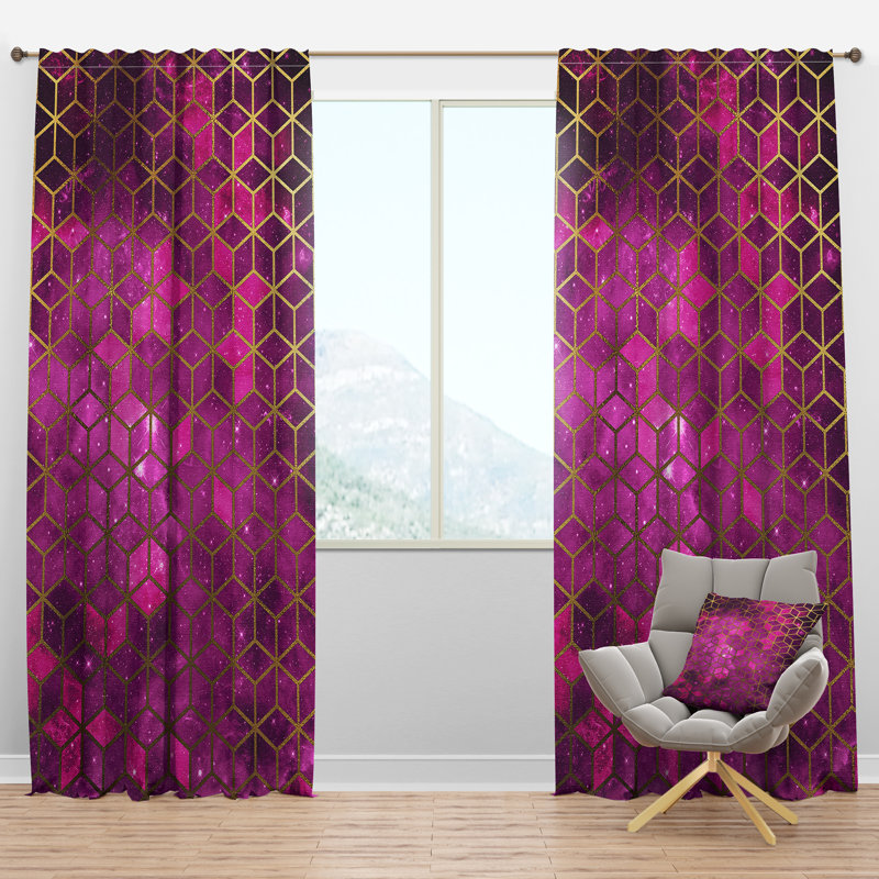 Panneau de rideau simple semi-diaphane avec passe-tringle Cubes over Cosmic, l 52 po x L 108 po, Rose