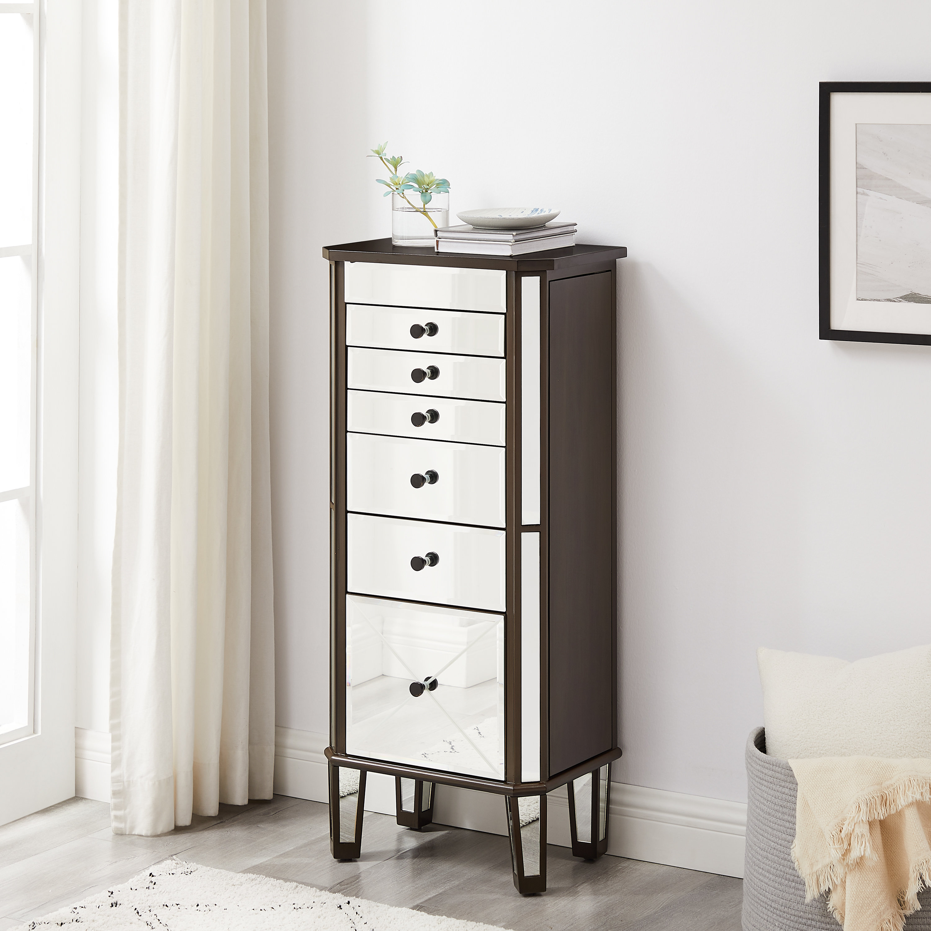 Canora Grey Large Standing Jewelry Cabinet Armoire with Top Flip