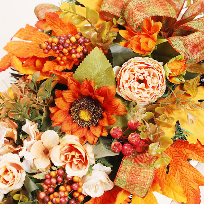 Guirlande de guirlande artificielle pour les décorations de porte de l'Action de grâce, avec pendentif baies de pivoine, érable, feuilles de tournesol, fête suspendue