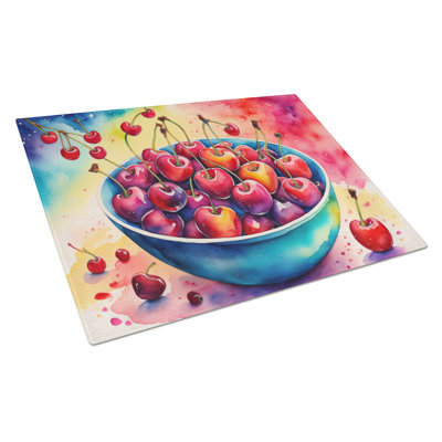 Colourful Cherries Glass Cutting Board Large