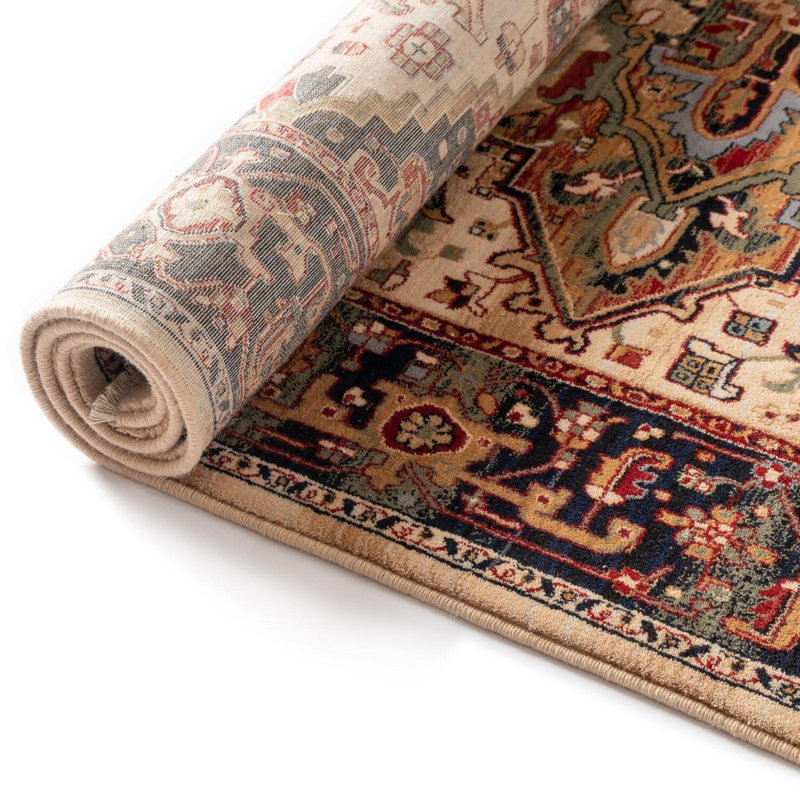 Chrystene Oriental Handmade Machine Woven Rectangle 120cm x 145cm Wool Area Rug in Gold
