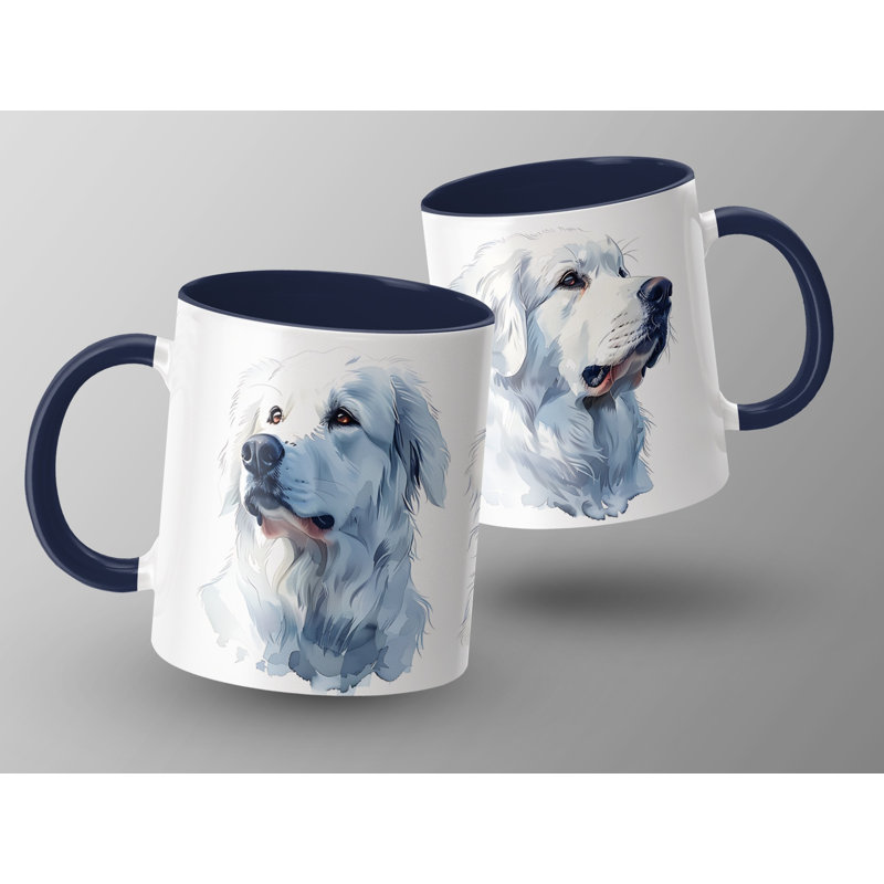 Beautiful Pyrenees Dog Artwork 11oz Coffee Mug, 4, Navy