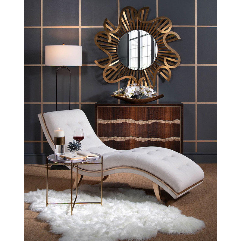 Chaise longue rembourrée Hudson, Beige, Bois brun