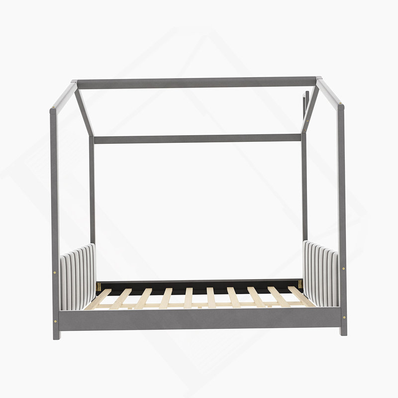 Lit en bois Velvet House, Gris, Double