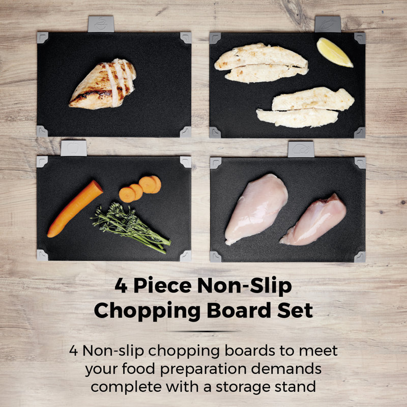 Tower T847041 4pce Chopping Board Set with Stand, Black