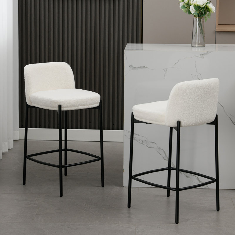 33.5'' H Counter Stool with Curved Back and Metal Frame (Set of 2), White