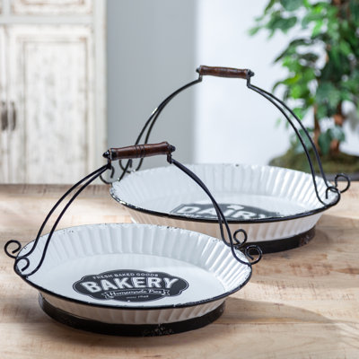 Set of 2 Nested Metal Dairy Baskets – 17-Inch Rustic Farmhouse Serving Baskets with Wood-Grip Handles