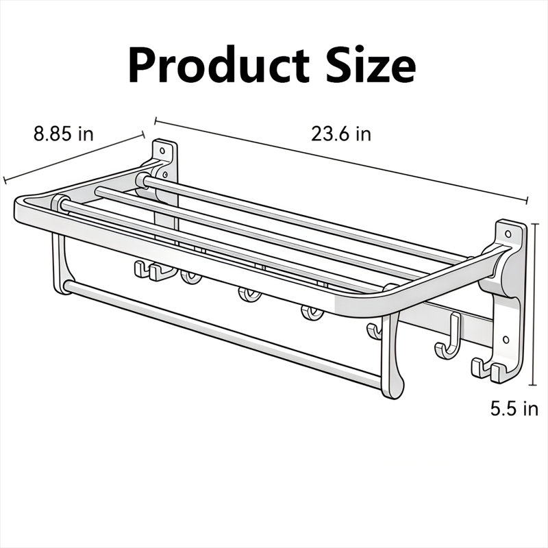 23.6 " Aluminum Wall Mounted Towel Rack, MatteBlack
