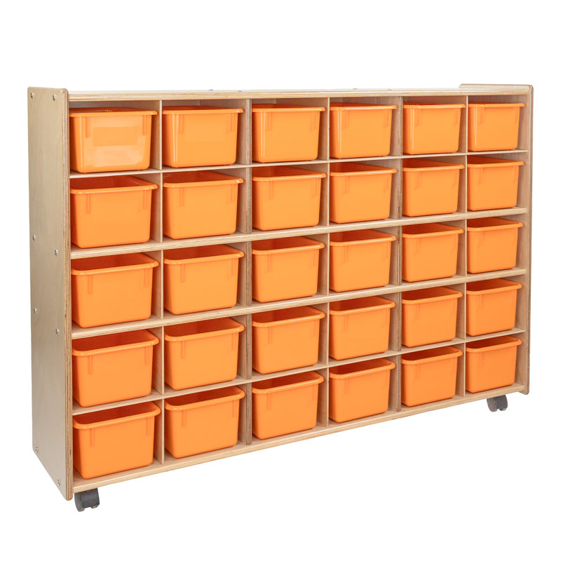 Casier avec bacs Contender, Assemblé avec roulettes, Orange