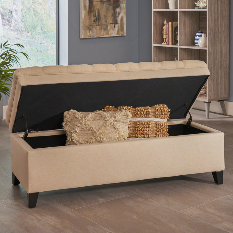 Banc rembourré avec espace de rangement, Beige