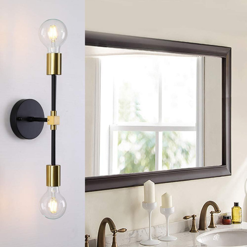 Applique murale moderne 2 lumières, luminaire de salle de bain noir mat minimaliste, applique murale industrielle Mid-Century pour la décoration intérieure