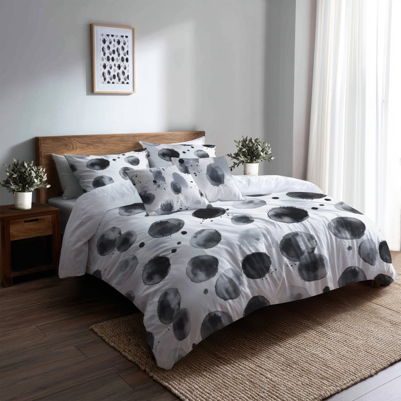Ensemble de housse de couette et coussin décoratif Abstract Graphite, Housse de couette très grand + 4 pièces supplém