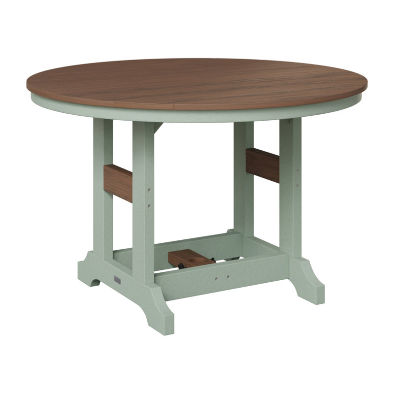 Garden Classic Outdoor Round Bar Table, Seafoam, Brazilian Walnut