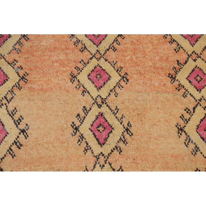 Tapis orange en laine noué à la main de conception unique 5 pi 11 po x 9 pi 9 po marocain