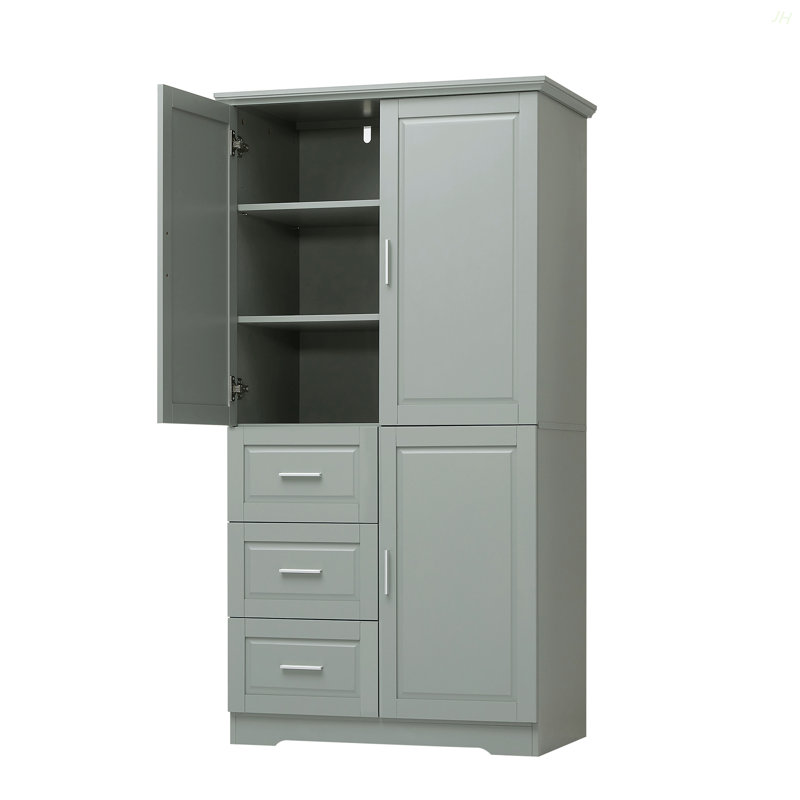 Armoire de rangement haute et large avec portes pour salle de bain / bureau, trois tiroirs, Gris