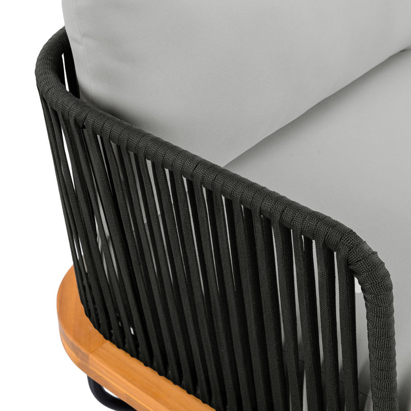 Canapé d'extérieur Jackston, Coussin gris / corde en teck noir, 4