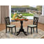 L'ensemble de table de salle à manger 3 pièces comprend une table de cuisine ronde avec piédestal et 2 chaises de salle à manger rembourrées en tissu de lin, 30 po x 30 po, noir et cerise-733257093-733257094-725922595