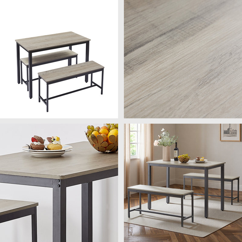 3-Piece Dining Table Set，Industrial Design Space-Saving Dining Set with Durable Frame, Gray, Gray