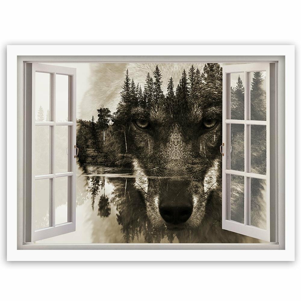 Gerahmter Grafikdruck Fenster zum Wolf