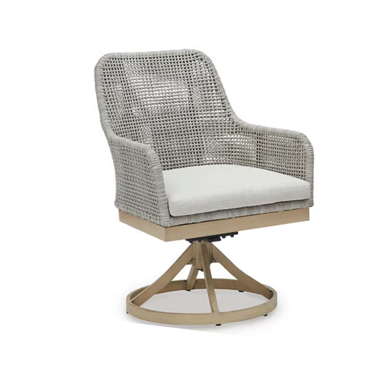 Ensemble de 2 chaises pivotantes pour l'extérieur Yami, en résine tressée grise, sièges Nuvella