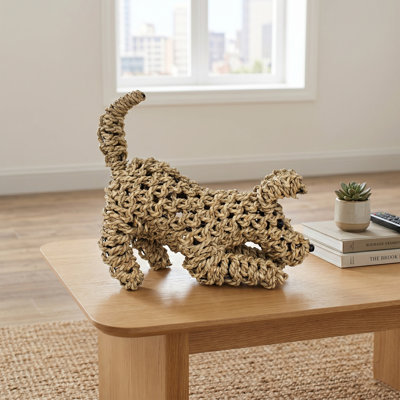 13 "tissé à la main Statue de chien jouant une sculpture Figurine Home Decor