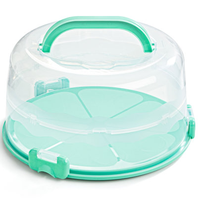 Cake Carrier With Lid And Handle, Two Sided Cupcake Carrier Holder For 10” Cake Or 9 Standard-sized Cupcakes, Plastic Round Cake Transport Storage Container Stand For Pies And Cookies, Green