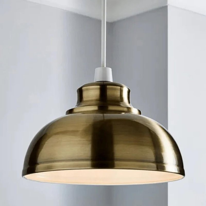 17cm H Metal Dome Lamp Shade, Green Brass