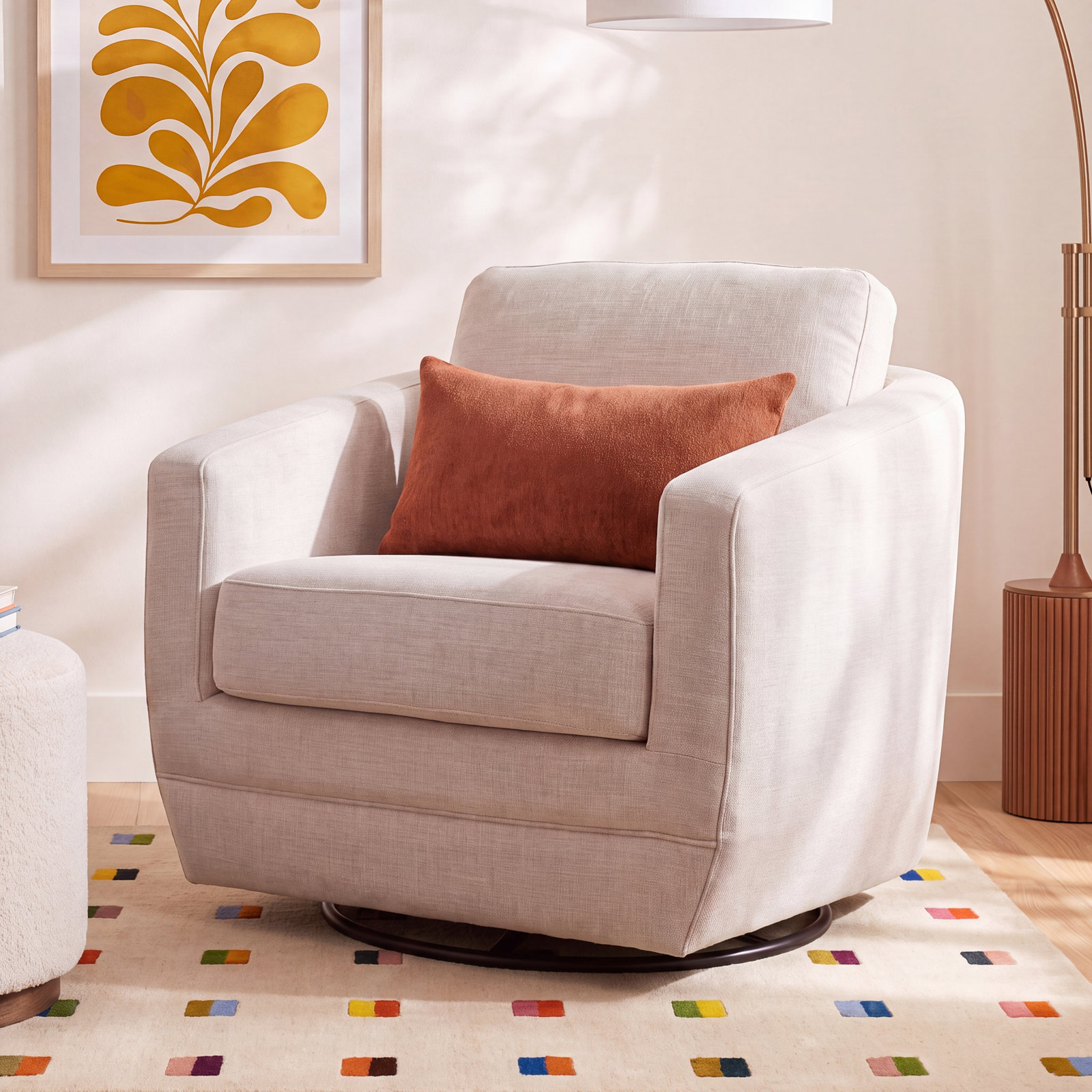 Gogh Linen Swivel Glider, Beige Linen