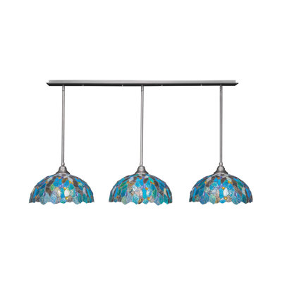 Luminaire suspendu linéaire à 3 lumières 3 lumières avec art en mosaïque bleue 16 "