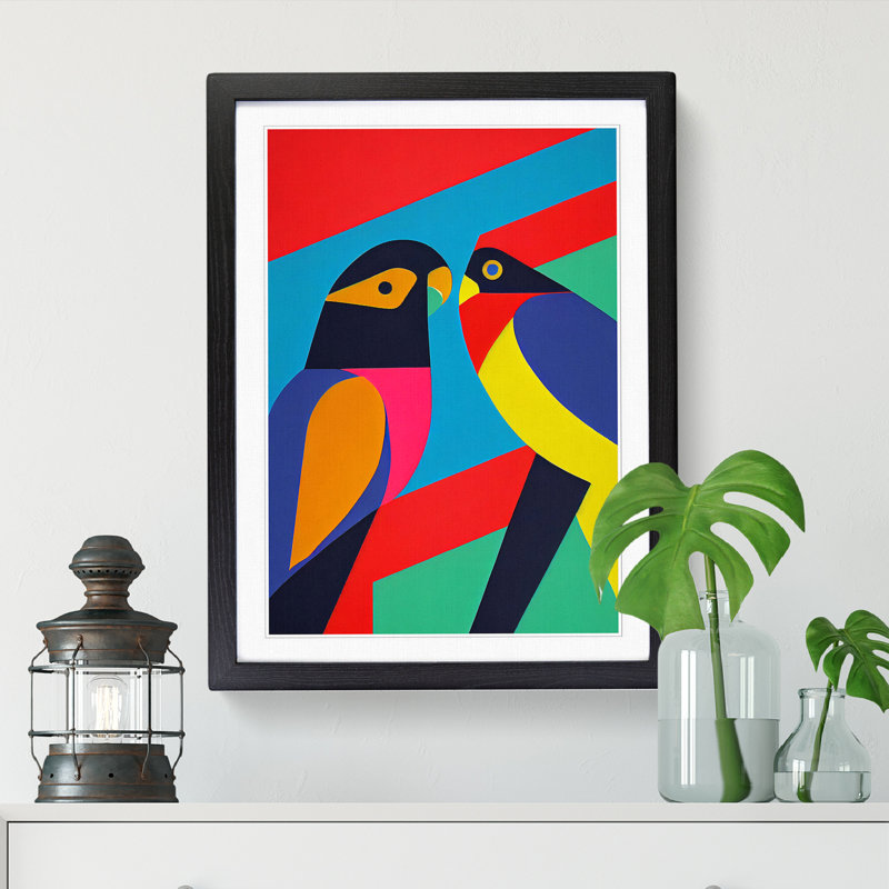 Parrot Suprematism - Single Picture Frame Print, 34cm H x 25cm W x 2cm D, Walnut